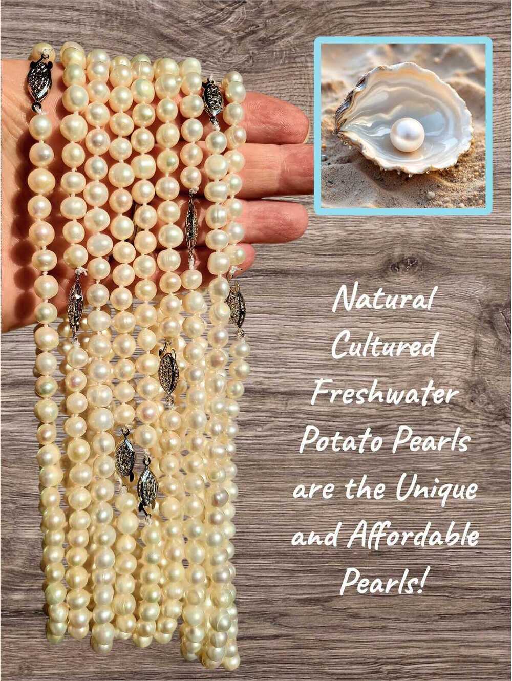 Natural Freshwater Potato Pearls 16" Hand-Knotted Necklace-Off white/Light Ivory